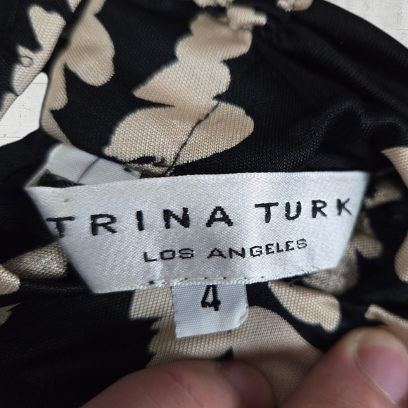 90s Vintage Trina Turk Black Turtleneck Silk USA Made Bodycon Mini Dress Size 4 - Picture 4 of 9